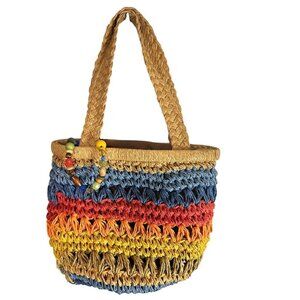 Cappelli Straworld Natural Colorful Mini Handwoven Straw Tote Bag Purse‎